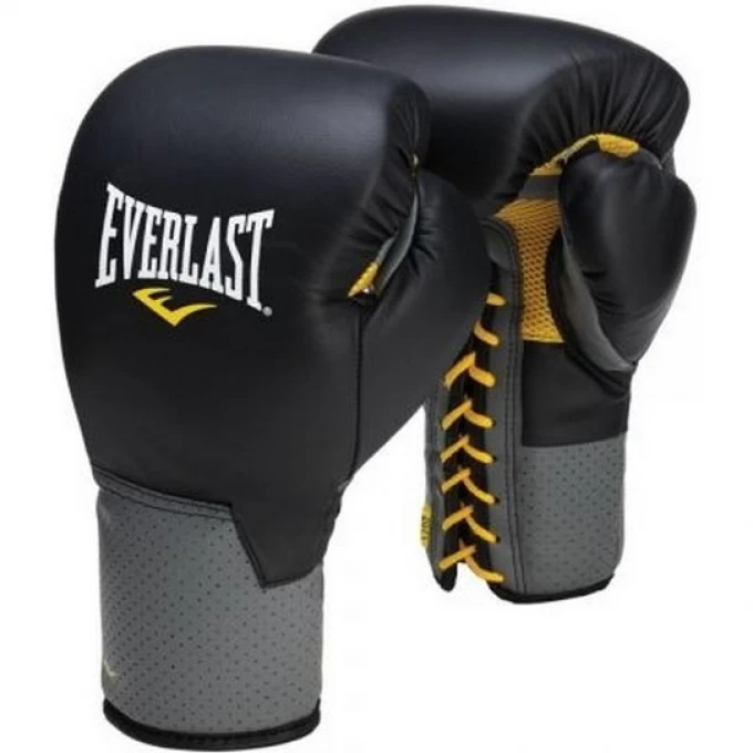 Перчатки тренировочные на шнуровке EVERLAST PRO LEATHER LACED 12oz черные 591201 Перчатки тренировочные на шнуровке EVERLAST PRO LEATHER LACED 12oz черные 591201